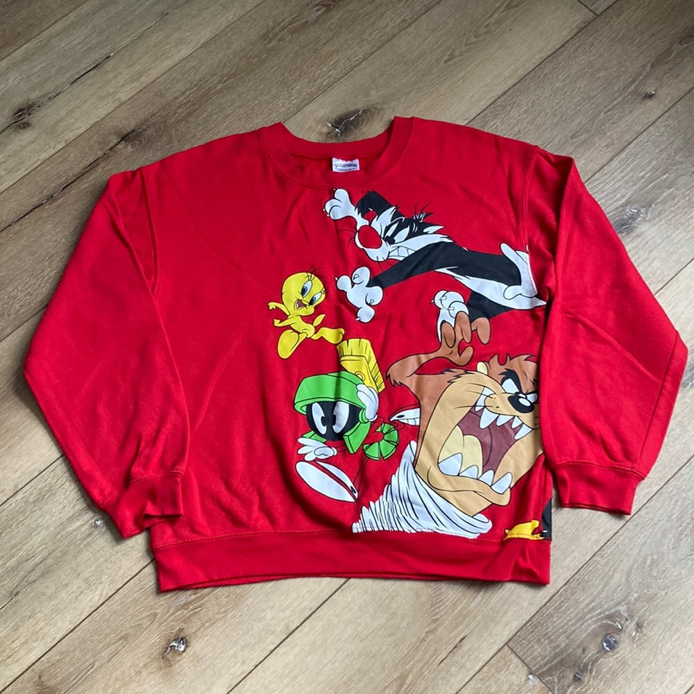 Vintage Looney Tunes Red crewneck Sweatshirt Size L Taz Tweety Ma…